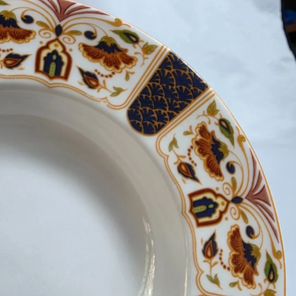TWO Queens Imari Rim Soup Bowls Green Blue Diamond Band Floral Arches